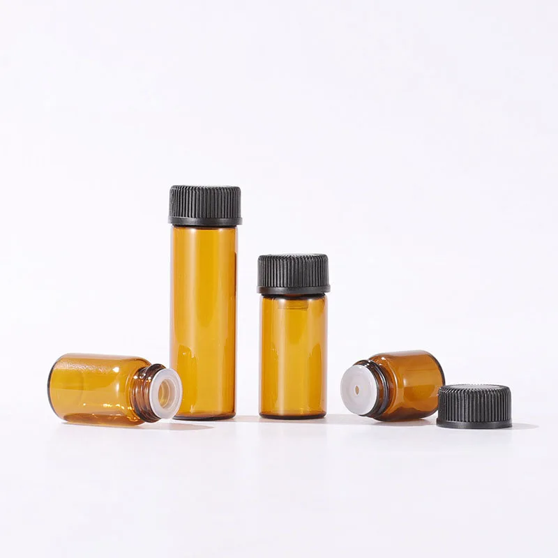 1pc Empty Amber Glass Essential Oil Bottle Laboratory Test Tube Glass Perfume Bottle Oil Bottle Test Sample 1/2/ 3/ 5ML