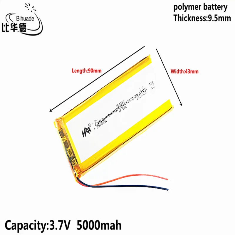 

10pcs The high quality 3.7V 5000MAH 954390 Lithium Polymer LiPo Rechargeable Battery For Mp3 headphone PAD DVD bluetooth camera