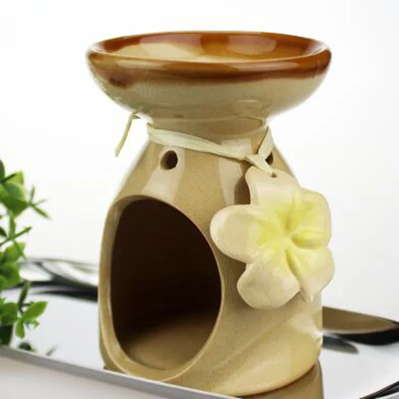 Ceramic Essential Oil Burner with Flower Decorated Aroma Burner Lamp Spa Yoga Hotel Supply Tea Light Candle Holder Home Decor