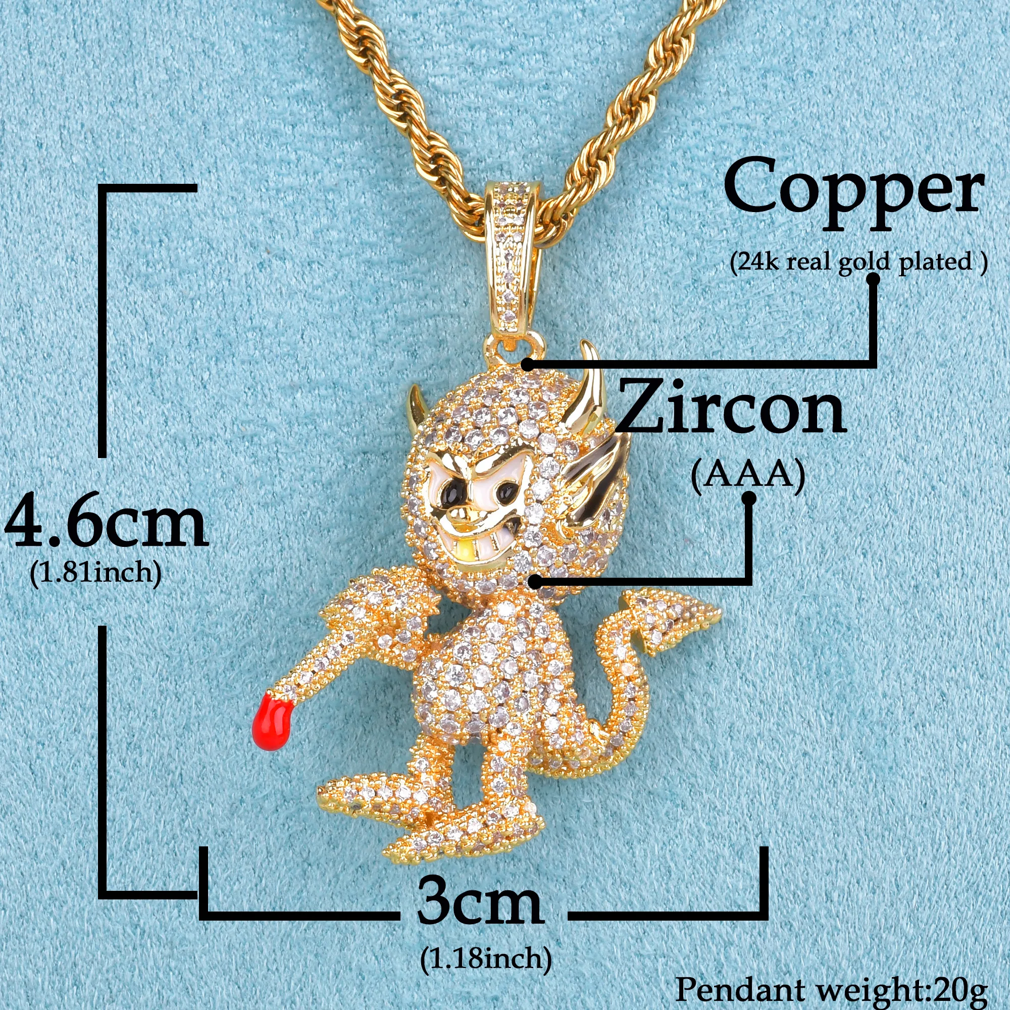 Red Color Oil Monkey Shape Pendant Chain Bling Cubic Zircon Men's Hip Hop Necklace Jewelry