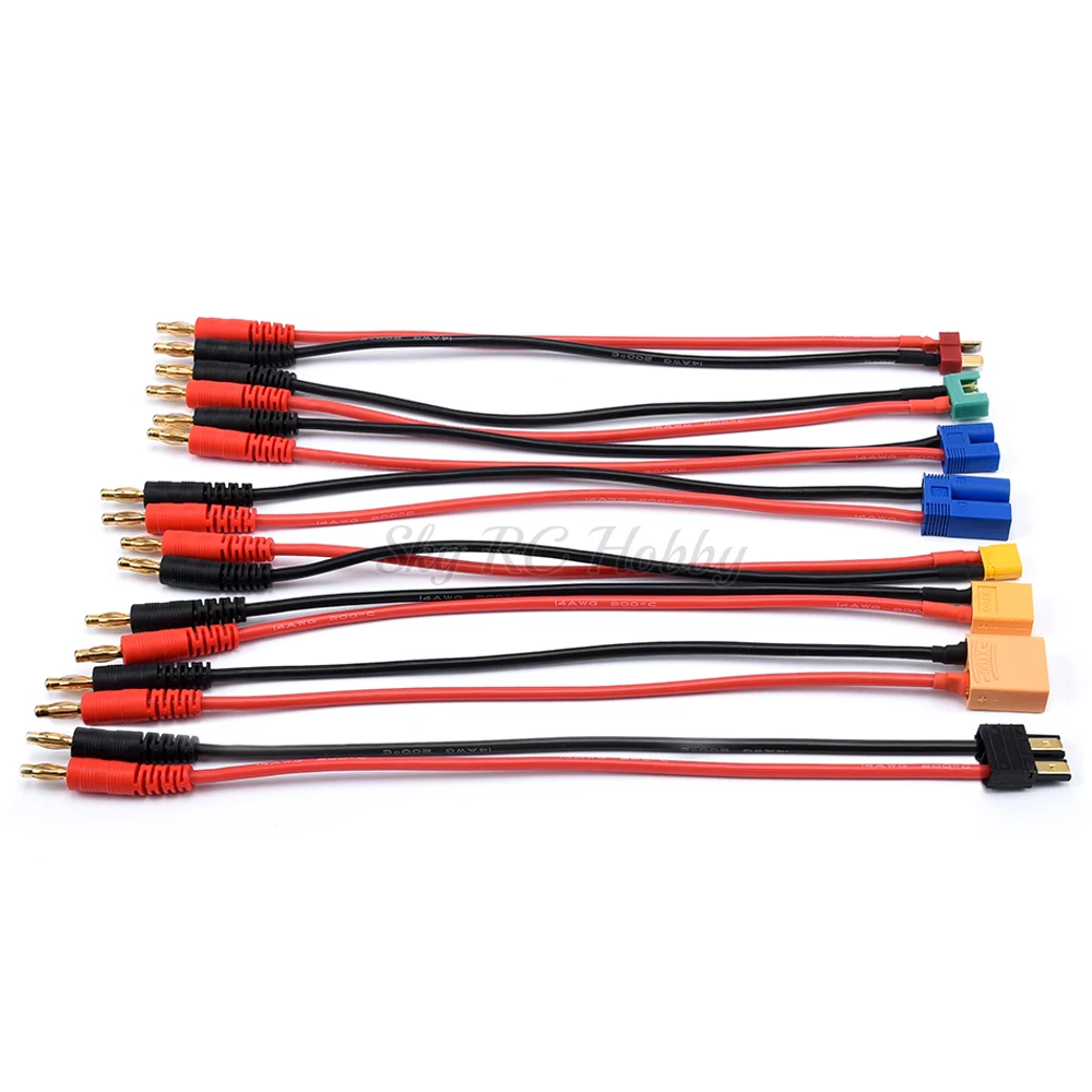 MPX TRX XT30 XT60 XT90 EC3 EC5 T Plug Charge Lead to 4.0mm Banana Plugs Charge Cable Silicone Wire 14AWG 20cm For Lipo Battery