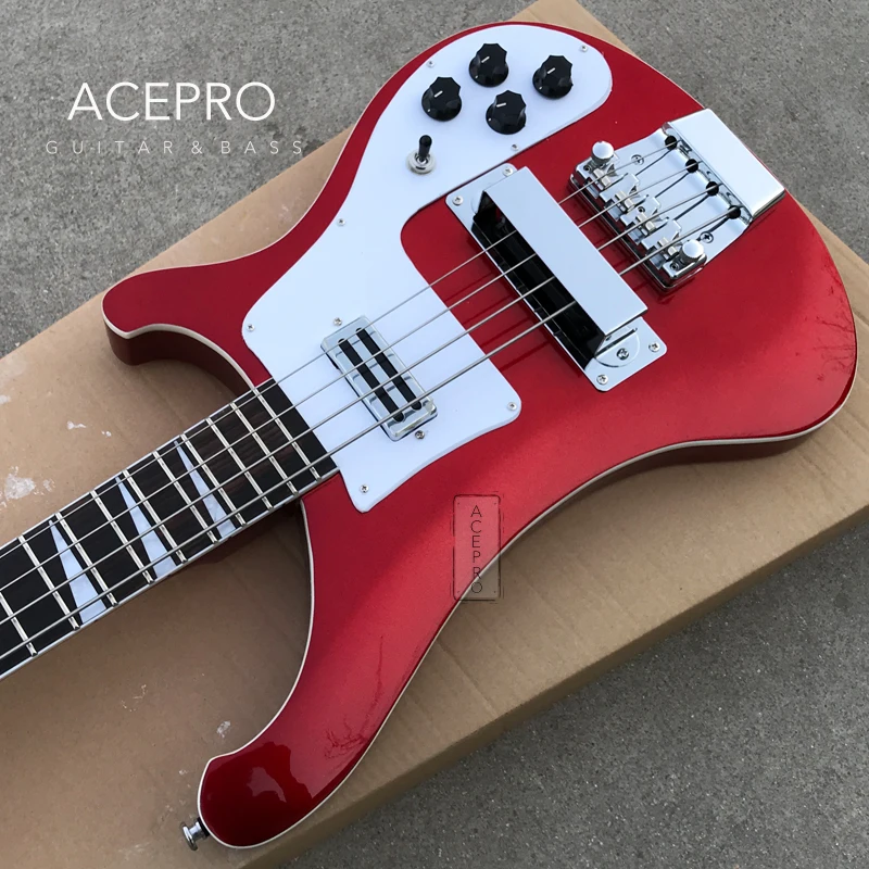 Metallic Red Color 4003 Electric Bass Guitar, Upgrade Adjustable Bridge Available, 22 Frets Rosewood Fretboard