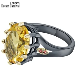 DreamCarnival1989 Big Golden Zircon Solitaire Engagement Rings for Women Delicate Fine Cut Dazzling Prong Party Jewelry WA11876G