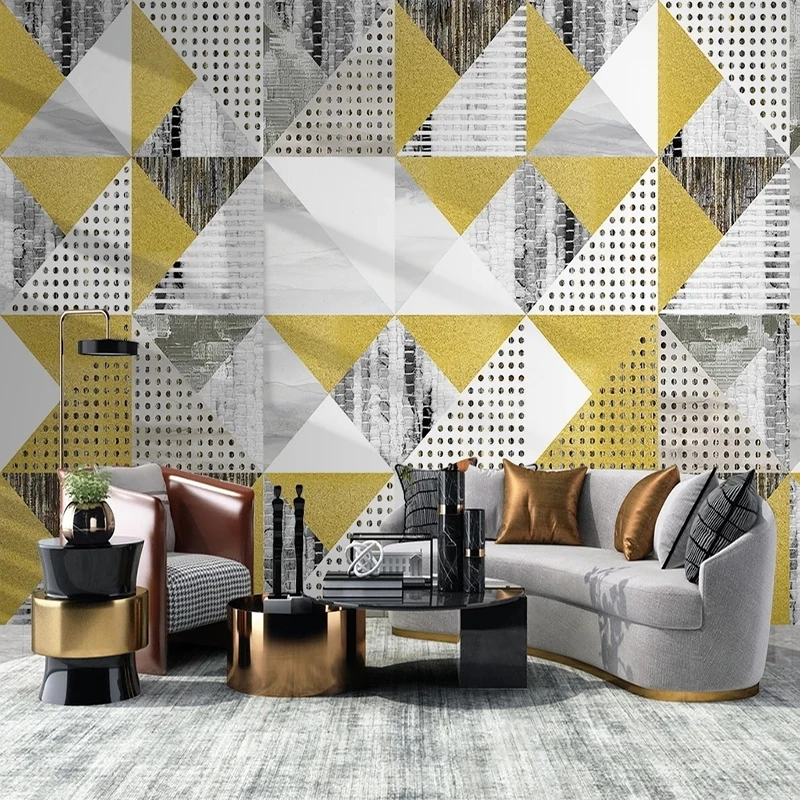 

Customized Size 3D Mural Abstract Art Geometric Golden Triangles Wall Paper Living Room Sofa TV Background Non-woven Wallpaper