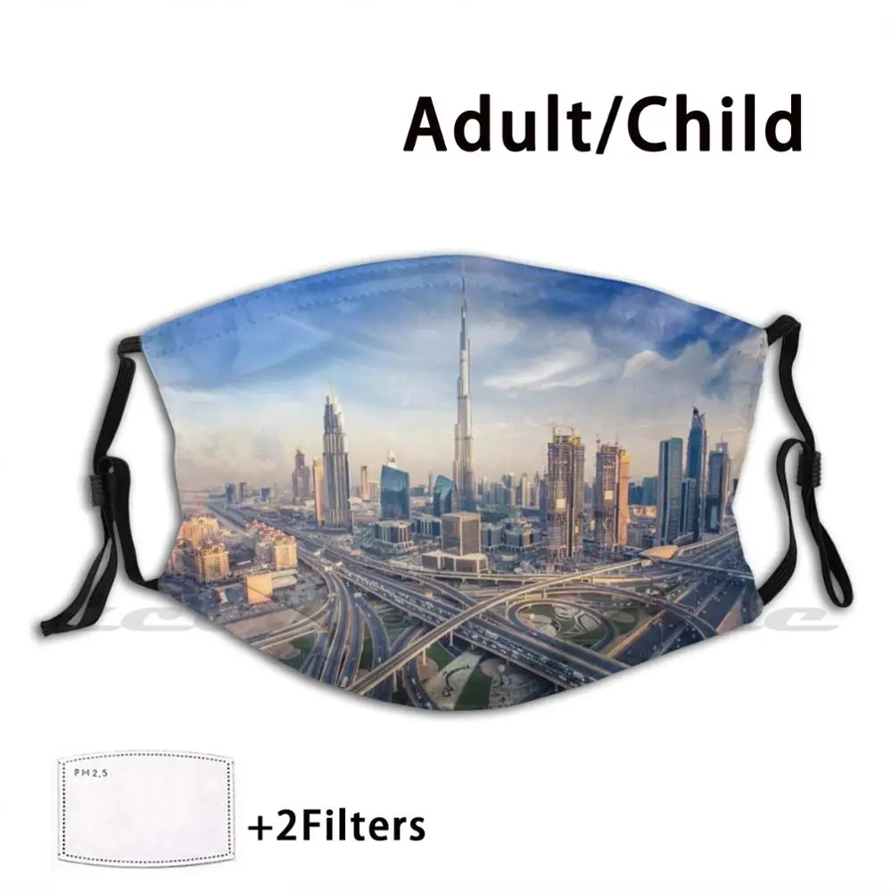 Masque de ville de dubaï pour adulte et enfant, filtre Pm2.5, avec Logo créatif, tour Khalifa des émirats arabes unis