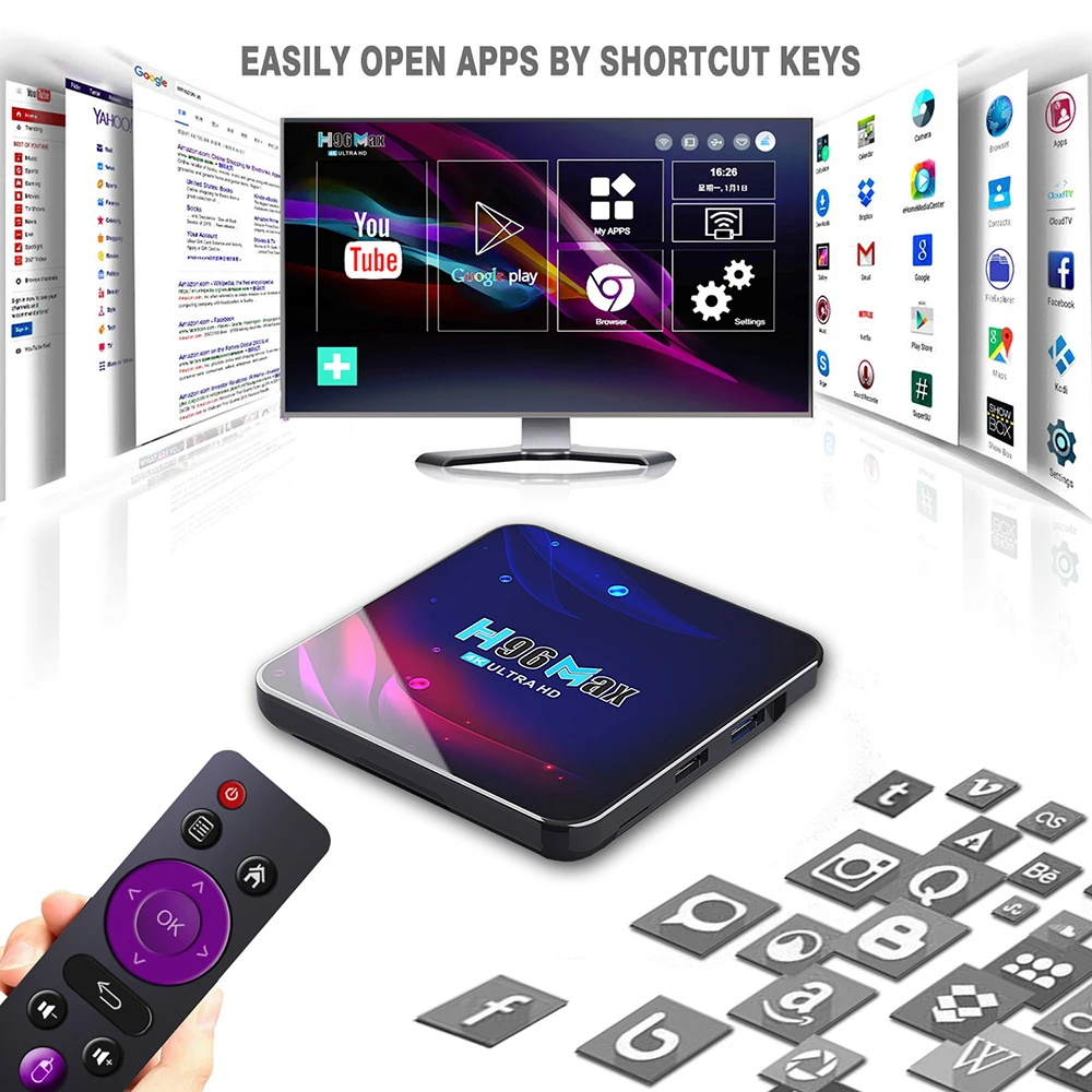 Телевизионный ящик Android 11 H96 Max RK3318 Smart TV 4 ГБ 64 ГБ USB3.0 2.4G 5G Двойной Wifi Google Play Store YouTube IPTV 4K Media Player