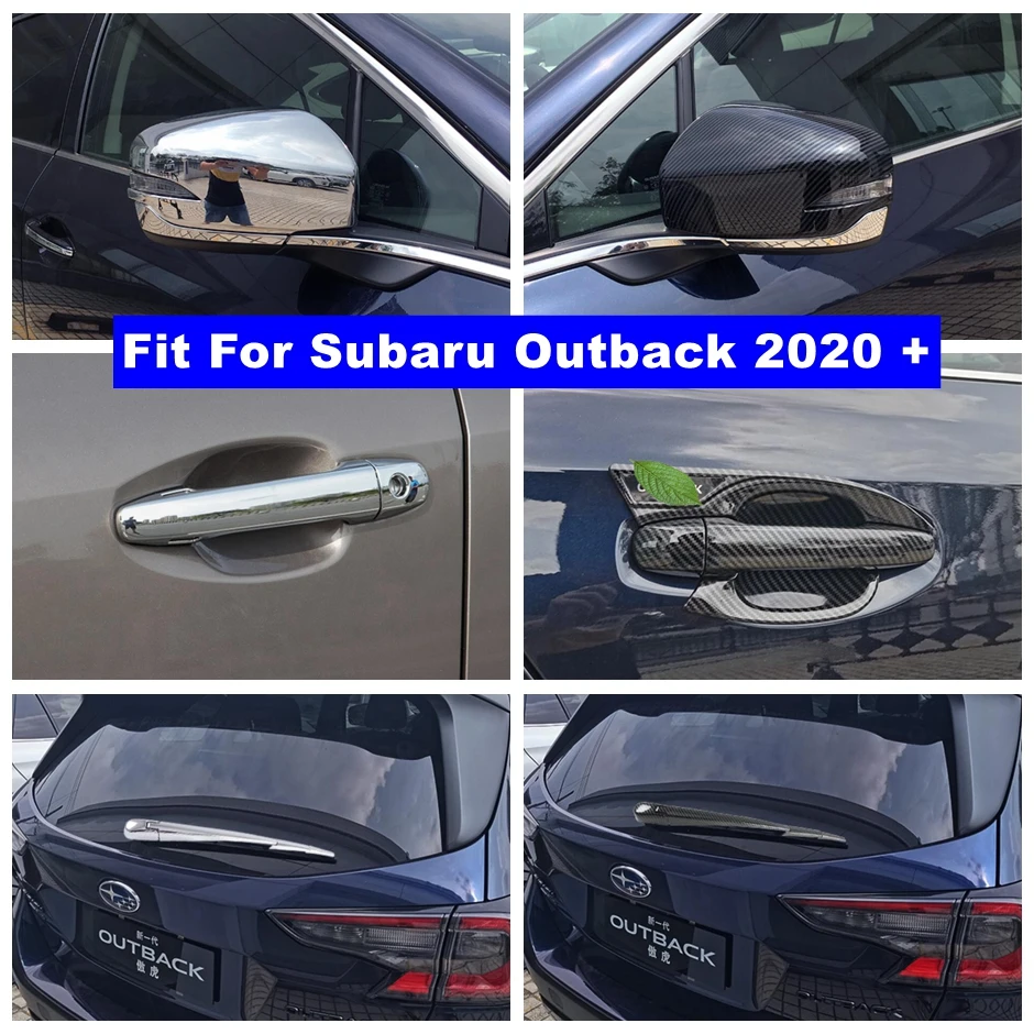 

Chrome / Carbon Fiber Look Door Handle Bowl / Rearview Mirror / Rear Window Wiper Cover Trim Fit For Subaru Outback 2020 2021