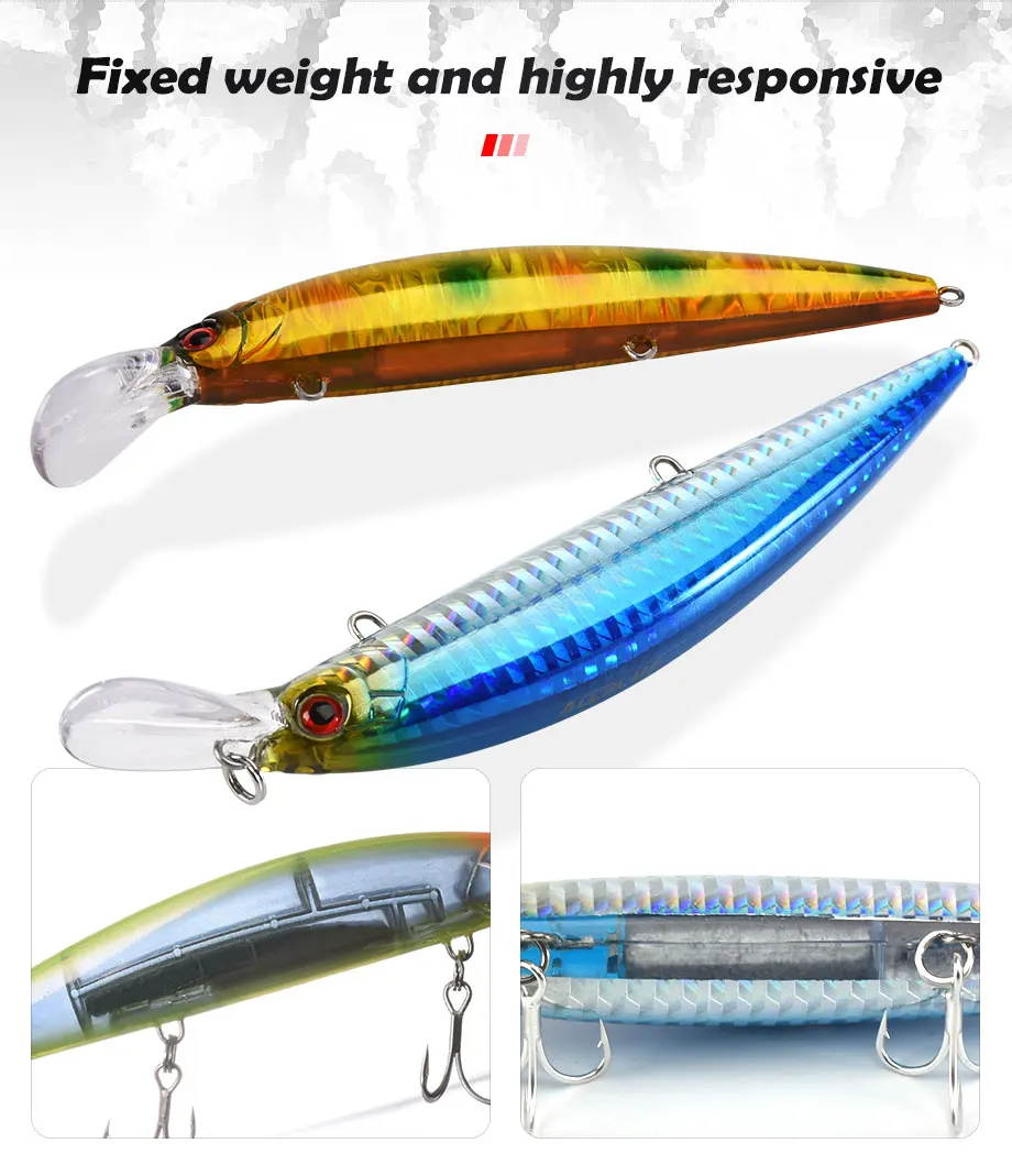 ALLBLUE Schwerer Minnow 90 mm/110 mm sinkender Jerkbait Longcast Angelköder Salzwasser Seebarsch Kunststoff Kunstköder Tackle – Detail 3