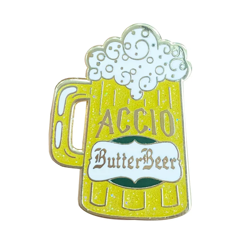 Accio Butterbeer Brooch With Glitter Fizzy Effect Wizarding World's Popular Drink Gift