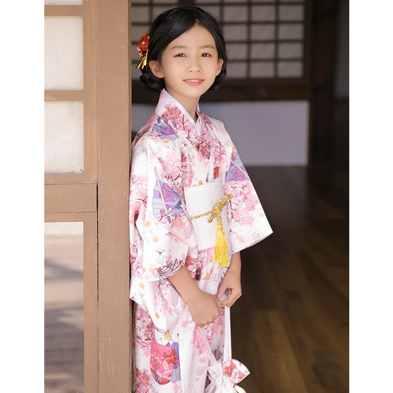 Japanese Children\'S Cartoon Animal Polyester Children\'s Clothing Kids Japanese Kimono Yukata Girl Dress Performance CostumeLC069