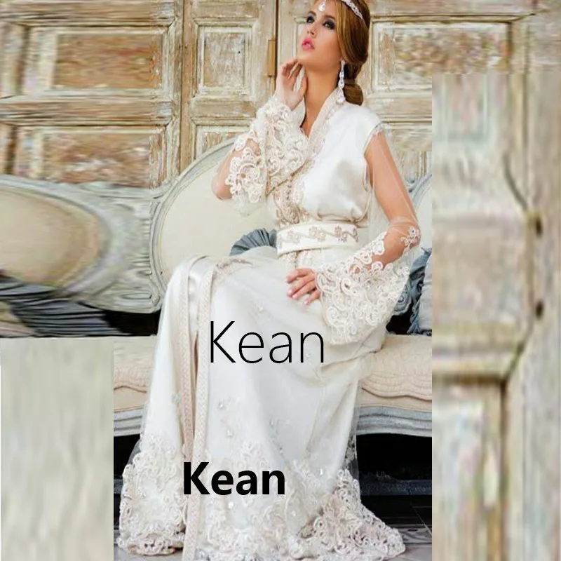 Ivory Summer Moroccan Kaftan Evening Dress Flared sleeves Appliques Evening Party Vestido de Renda Groom Mother Suits