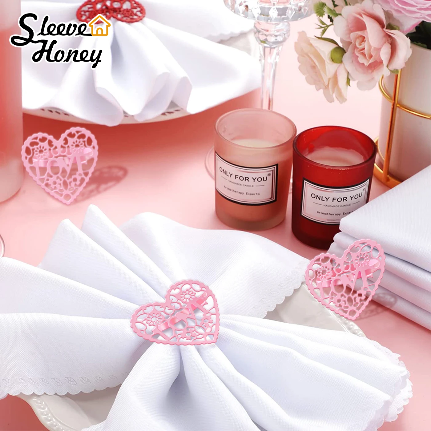 

12Pcs Love Napkin Rings Valentine's Day Buckle Handmad Table Art Decor Accessories for Wedding, Banquet, Birthday Napkin Holders