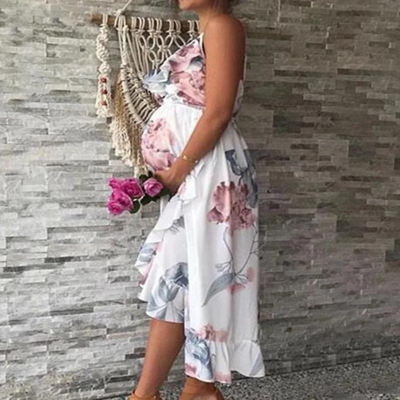 Maternity Dress Ruffled Pregnancy Clothes Print Maternity Clothes Elegant Loose Irregular Maternity Clothes Plus Size Maxi Dress