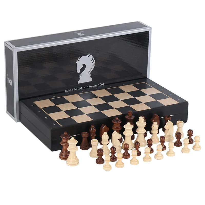 High Grade Wooden Chess Set Solid Wood Chess Piece Folding Portable 33*33cm Chessboard with Wooden Chessmen Games I170