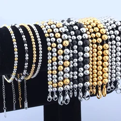 316L Bracelets Stainless Steel 3MM 4MM Ball Beads Cuff for Women Men Gold Silver Color Beaded Bracelet Charms Metal Jewelry