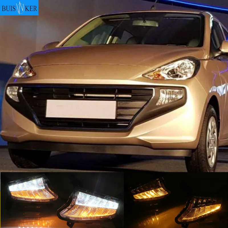 

1Pair LED fog lamp for Hyundai Santro 2018 2019 DRL Daytime Running Lights with Yellow Turn signal light drl