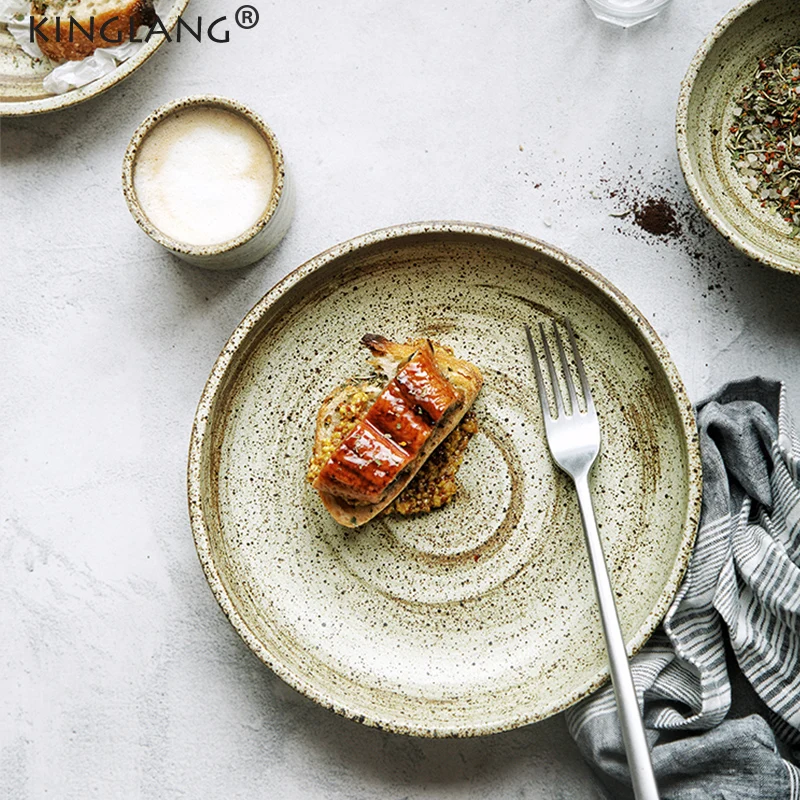 Imagem -03 - Kingpode-conjunto de Jantar Japonês para Pessoas Retrô Cerâmica Fosco Talheres Salada de Andorinha Prato de Comida Louça de Ferrugem Atacado