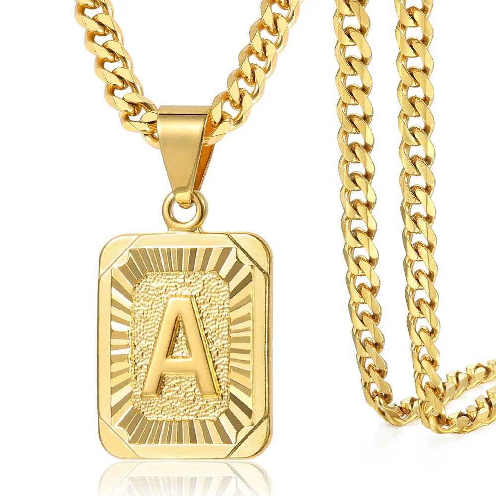 A-Z Initial Alphabet Letter Pendant for Men Women Stainless Steel Curb Cuban Chain Wholesale Dropshipping Jewelry 18\