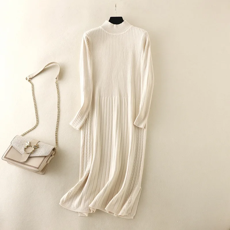 Autumn Winter long thick straight Sweater dress women solid loose pure solor Thick dress Female oversize knit dress Long sleeve