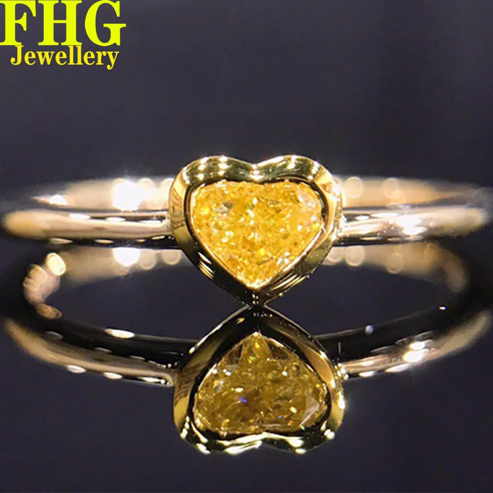 

18K Au750 White Gold Ring 0.2Carat Nature Diamond Yellow diamond Heart ring Wedding Party Engagement Anniversary Ring