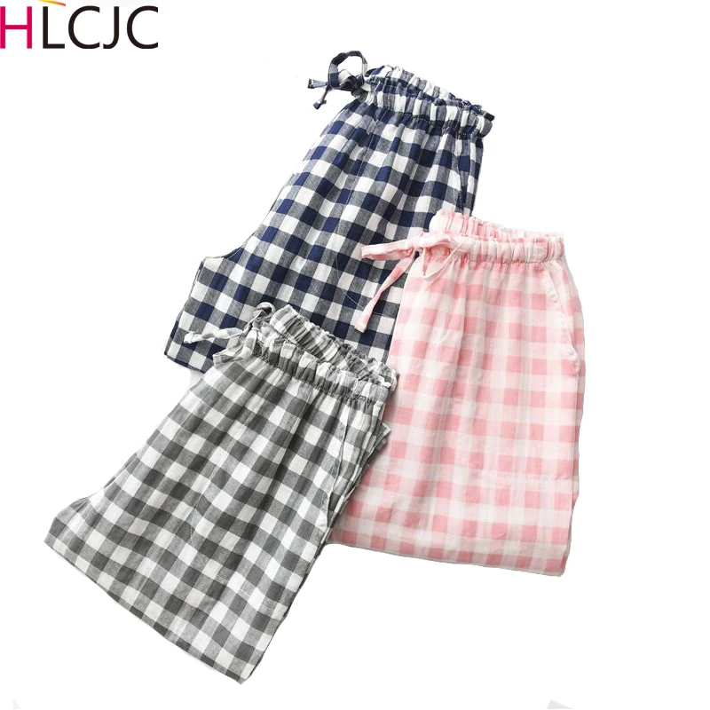 2022 Spring Autumn New Women Men 100% Cotton Gauze Sleep Bottoms Male Nighty Trousers Sleepwear Pyjama Lovers Casual Plaid Pants