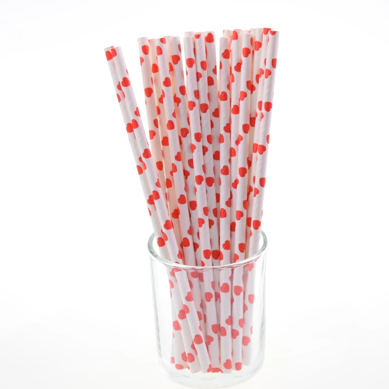 25pcs/lot Red Heart Paper Straws Biodegradable Drinking Straws For Wedding Party Decoration Birthday favors