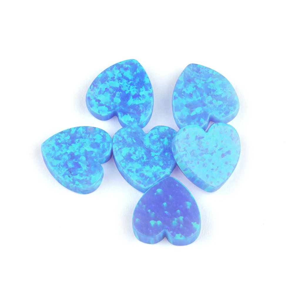 1/50pcs Water Blue Heart Charms for Bracelet 6mm 12mm Lab Grown Blue Fire Opal Heart Beads for Jewelry