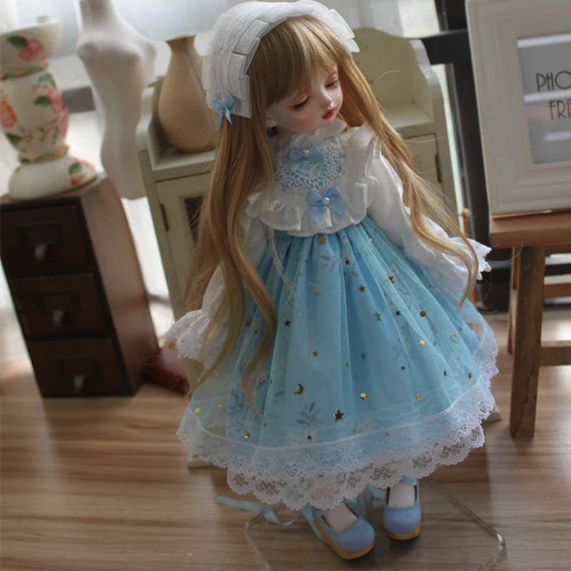 1/3 1/4 1/6 BJD doll dress with stars green color dress + hair band for BJD SD doll Blyth doll suit salon doll accessories