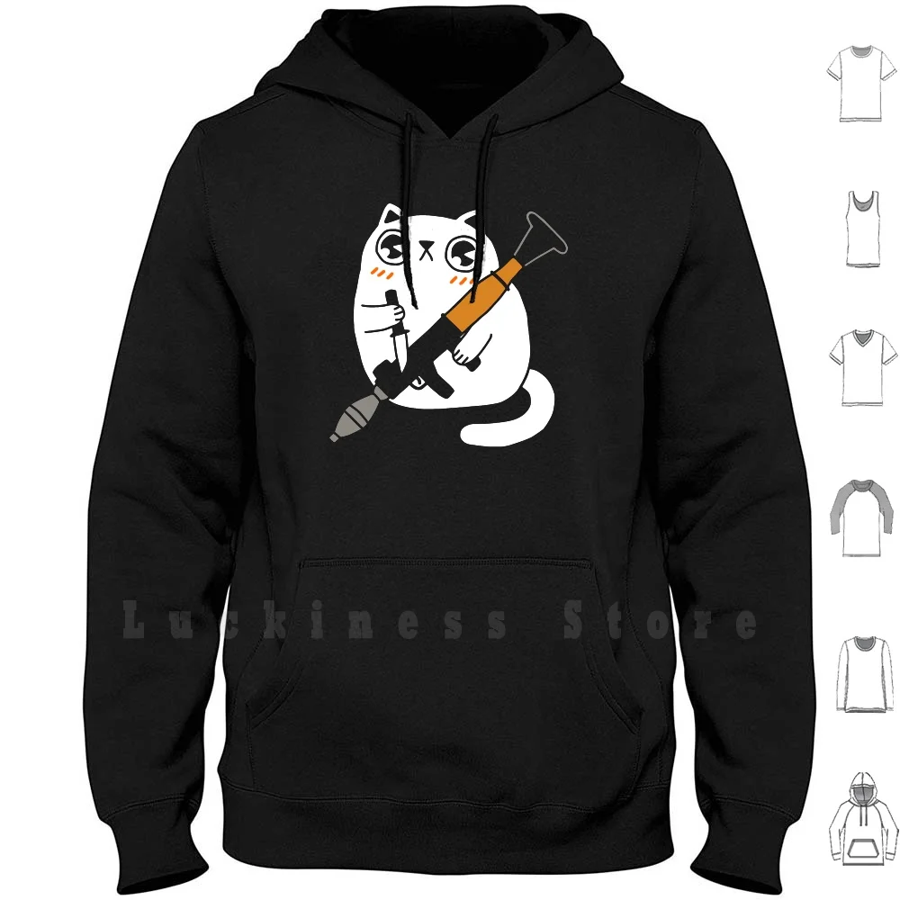 Cuddly Combat Cat hoodies long sleeve Cat Cats Kitten Kittens Weapons Rpg Launcher Rpg Bazooka Knife Bomb Cute