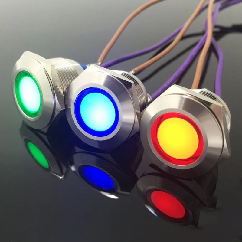 

1pc 19 22 25mm Waterproof IP67 Metal LED Warning Indicator Light Signal Lamp Pilot Wire 3V 5V12V24V110V220V 2 pins Welding foot