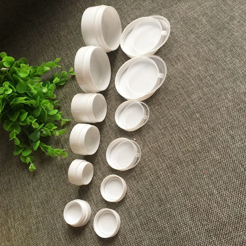 12 Stück Kunststoffbehälter, weißes Kosmetikglas, leer, mit Innendeckel, tragbare Cremeverpackung, Maske, Blechdose, 3 g, 5 g, 10 g, 30 g, 50 g, 100 g