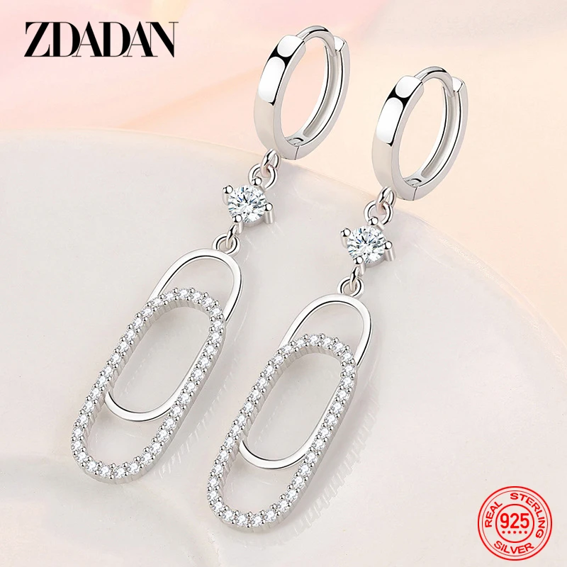 ZDADAN 925 Sterling Silver Geometric Paper Clip Pendant Earrings For Women Fashion Wedding Jewelry Gift