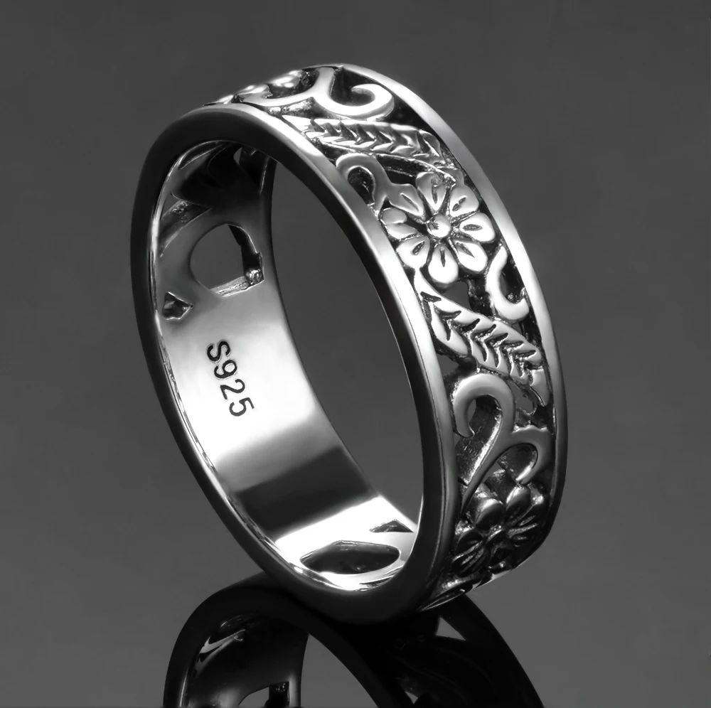 Bague fantaisie argenté fleur noire