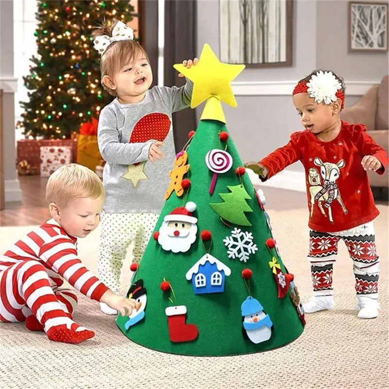 لتقوم بها بنفسك شعرت شجرة عيد الميلاد مجموعة لعبة زينة شعر الأطفال عدة أشغال يدوية مع 18 قطعة الحلي للأطفال هدايا عيد الميلاد حفلة
