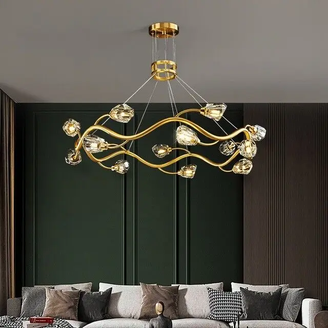 

Postmodern Copper Luxury Chandelier Dining Living Room Round Lighting Hanging Fixtures G9 Crystal Bedroom Home Art Creative Lamp