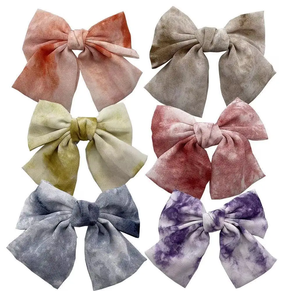 

Tie Dye Chiffon Satin Big Bow Hair Barrette Hairpins Girls Lovely Popular Hair Clips For Women Hair Accessories