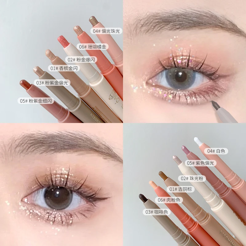 Starry Sky Glitter Eyeshadow Stick Champagne Gold Eye Shadow Pencil Matte Shadow Double Color Long Lasting Waterproof Makeup Pen