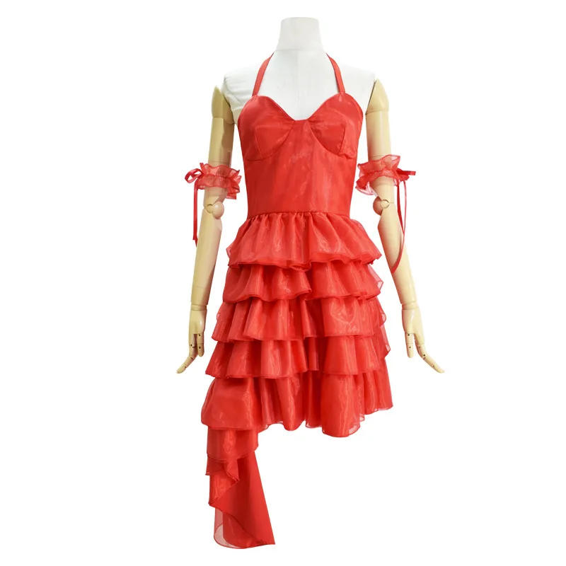 NEW Clown Harley Cosplay Costumes Red Dress Girl Sling Dresses  joker Woman Quinn Cosplay Wig halloween Sexy Skirt Anime clothes