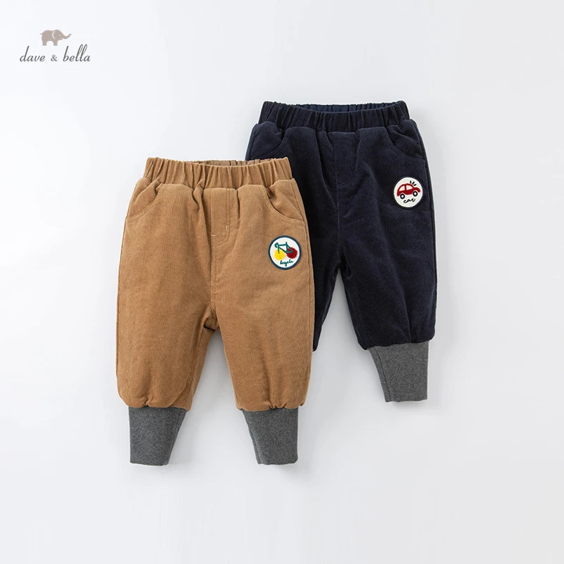 DBJ20314 dave bella winter baby boys fashion cartoon padded pants children full length kids boy pants infant toddler trousers