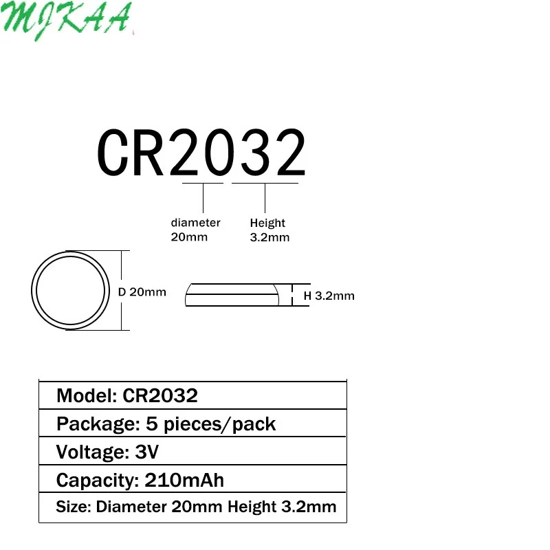 100Pcs=20Card CR2032 Button Batteries BR2032 DL2032 ECR2032 Cell Coin Lithium Battery 3V CR 2032 For Watch Electronic Toy Remote