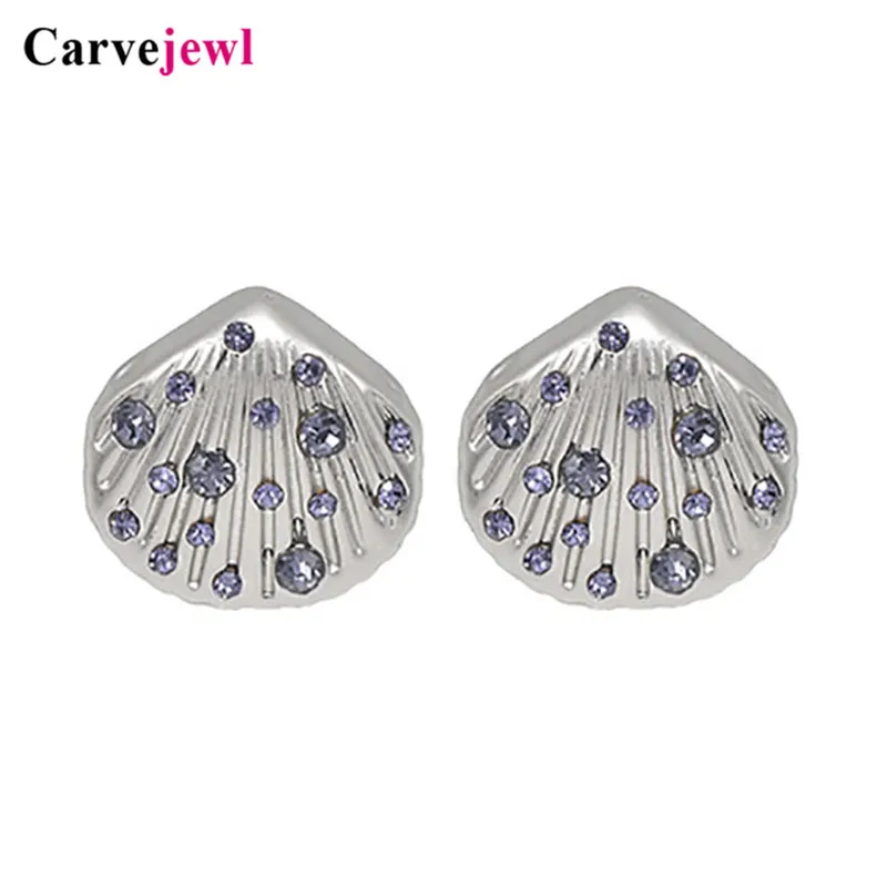 Carvejewl small stud earrings cute shell lilac rhinestone stud earrings for women jewelry girl gift unique fashion Korean earing