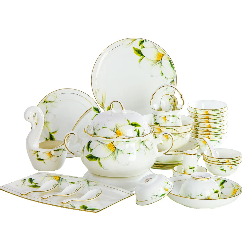 Jingdezhen tableware bone china bowl and dish set household European simple ceramic bowl and plate Chopsticks Chinese high-grade