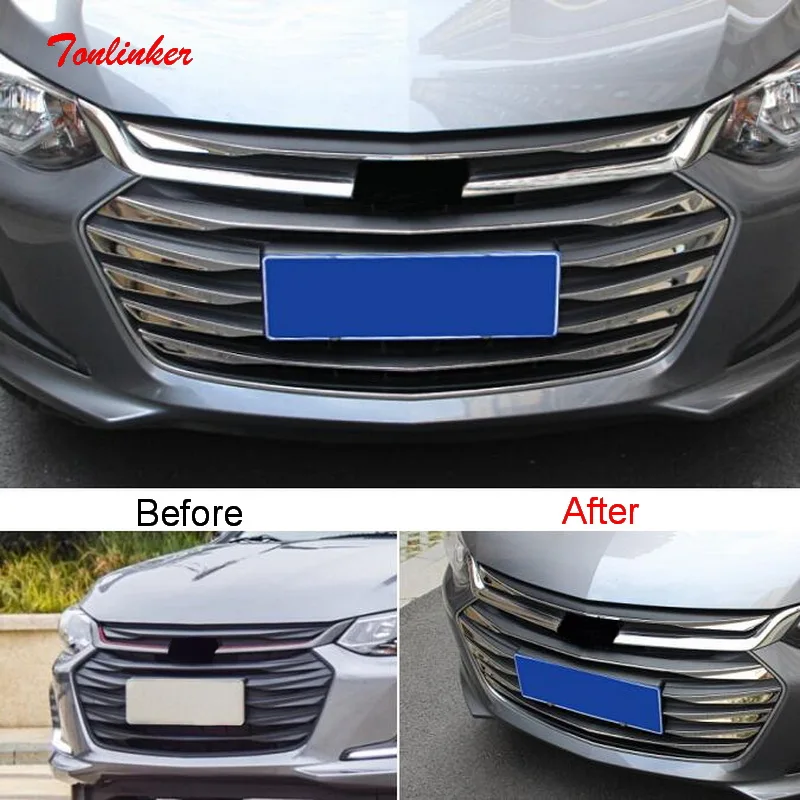 Tonlinker Exterior Car Racing Grills Cover Stickers for Chevrolet ONIX 2020 Car Styling 9 PCS Stainless steel Cover Stickers