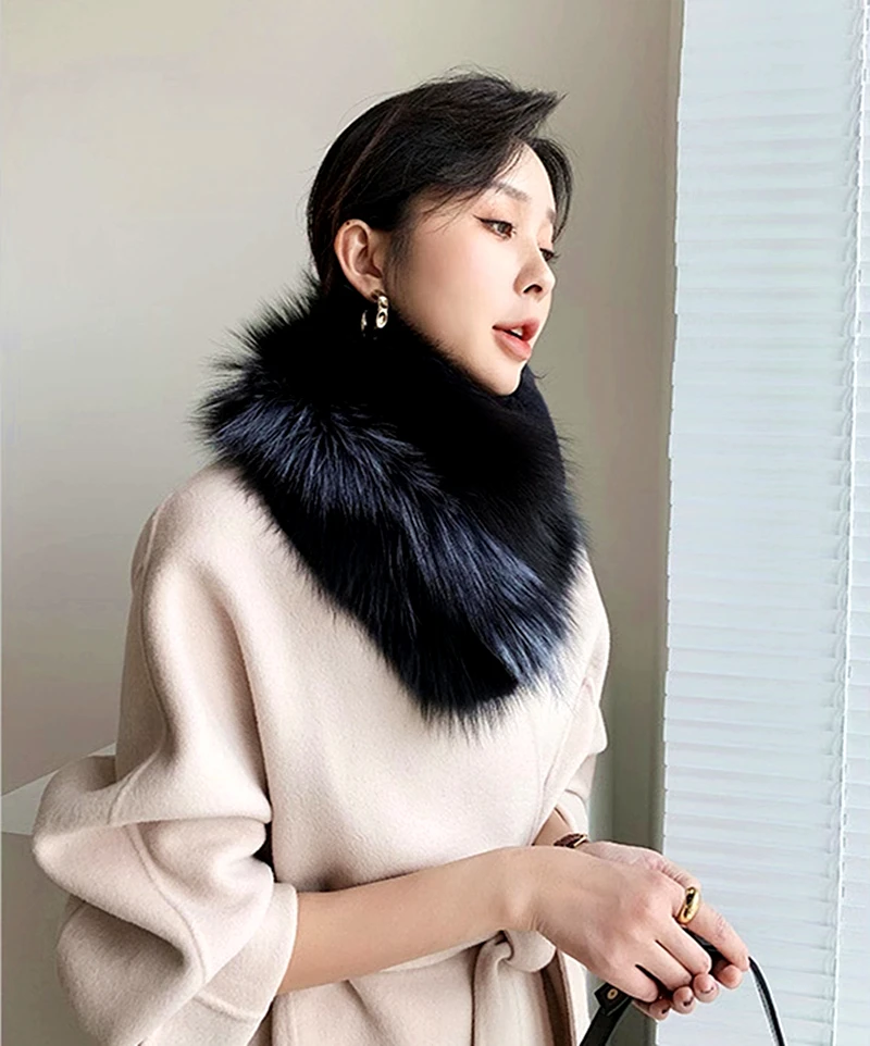 IANLAN New Luxury Winter Womens Full-pelt Rex Rabbit Fur & Fox Fur Scarves Wraps Style Muffler Magnet Closure IL00525