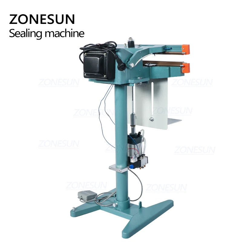 ZONESUN Pneumatic Foot Pedal Heat Sealing Machine Dry/Wet Aluminum Foil Plastic Bag Heating Sealer Food Beverage Machinery