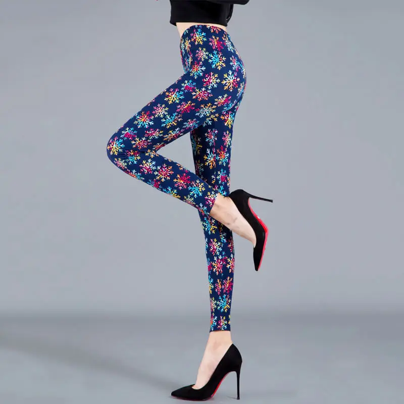 CUHAKCI-leggings con estampado de copo de nieve para mujer, pantalones informales de cintura alta, elásticos, a la moda, para Fitness