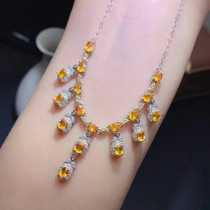 

Колье из натурального сапфира, редко-желтый сапфир, роскошное женское колье, серебро 925 пробы,