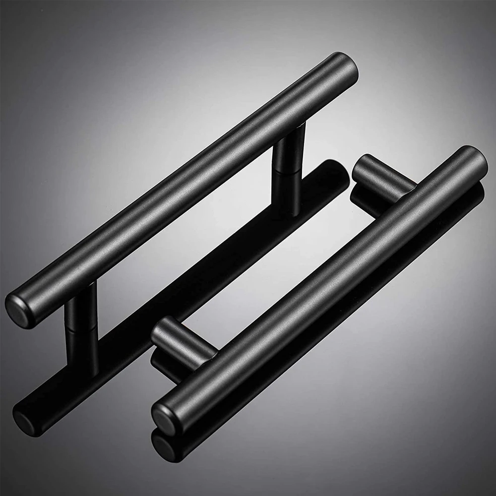 Kitchen Cabinet Pulls Furniture Drawer Handles Stainless Steel T Bar Straight Wardrobe Door Knobs Black Silver Cupboard Handle