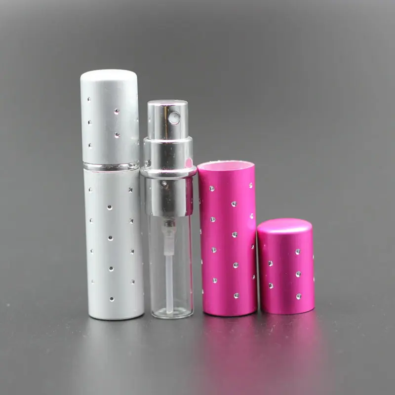 50pcs/Lot Hot Pump Empty Perfume Bottle 5ml Aluminum Glass Anodized Compact Parfum Atomiser Fragrance Mini Spray Scent-bottle