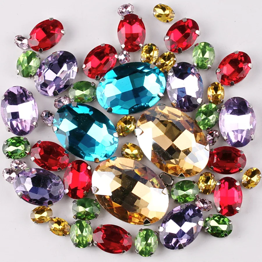 Silberne Krallenfassung, ovale Form, 7 Größen, Mix, 50 Stück/Beutel, Glaskristall, zum Aufnähen, Strassperlen, für Hochzeitskleider, Schuhe, Taschen, DIY-Verzierung – Detail 5